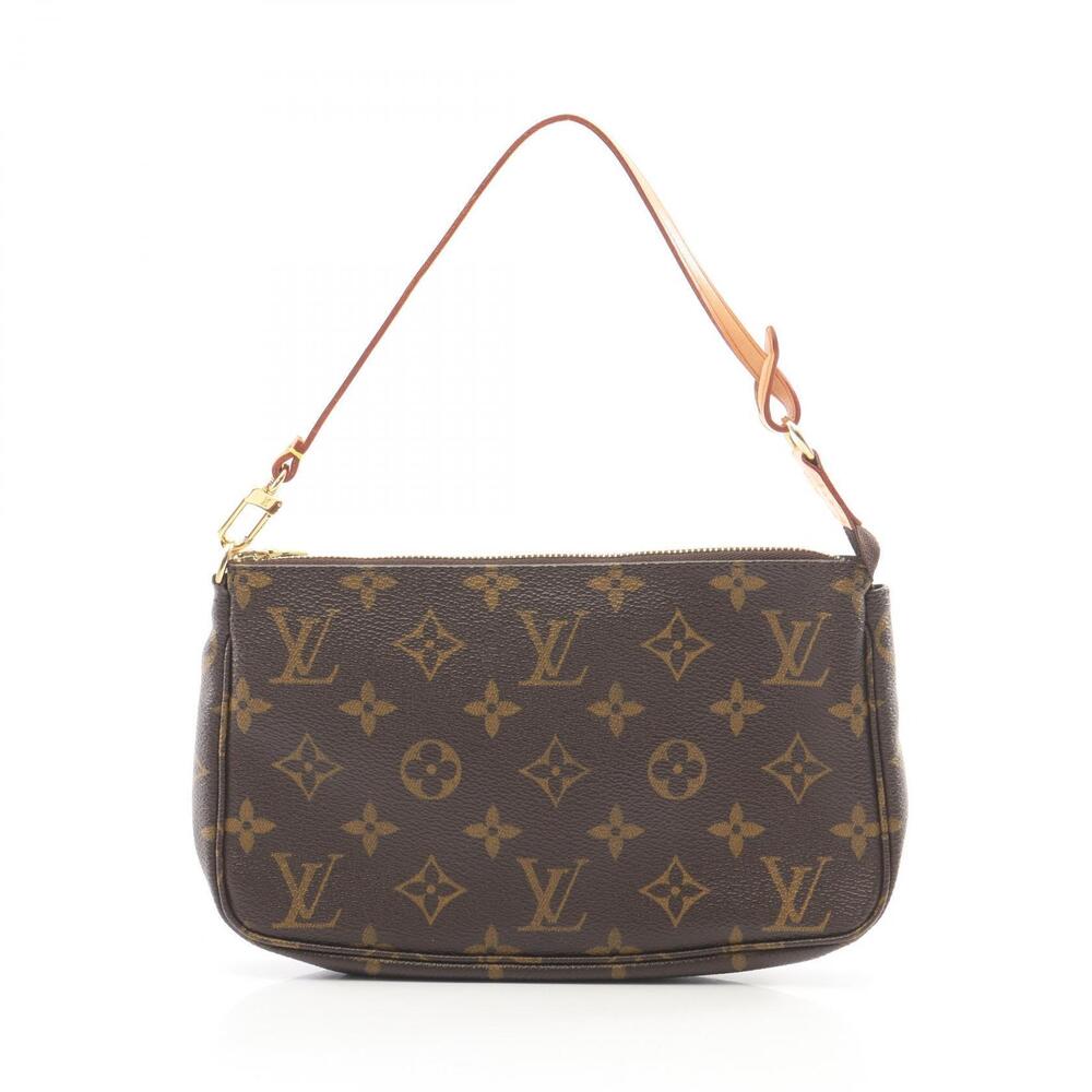 Louis Vuitton Pochette Accessoires Monogram Top Handle Bag Canvas Leather Brown